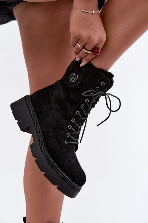 Botki Damskie Typu Workery Ocieplane Eko Zamsz Czarne Livela