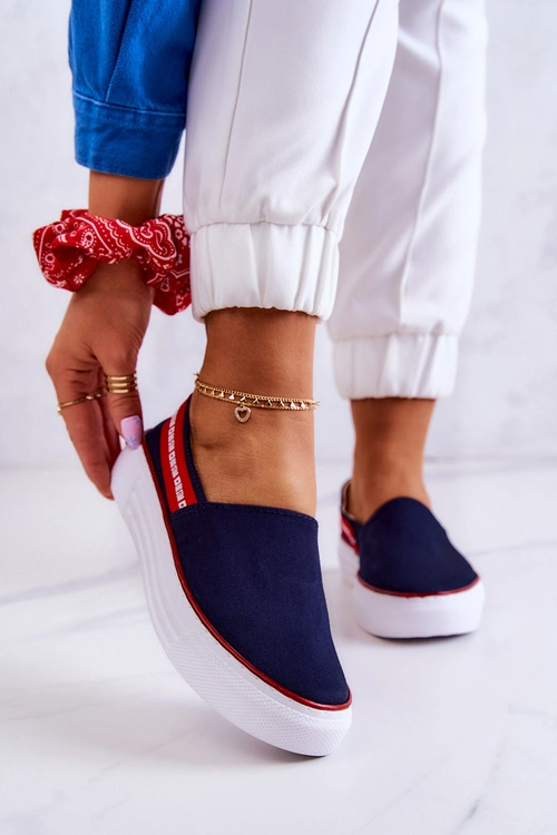 Damskie Tenisówki Slip On Big Star JJ276009 Granatowo-Czerwone