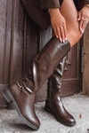 Ocieplane Kozaki Damskie Na Płaskim Obcasie Z Ozdobnym Detalem Czekoladowe Renaya