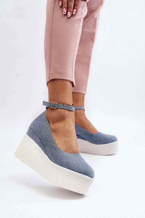 Damskie Jeansowe Espadryle Na Koturnie Niebieskie Malla