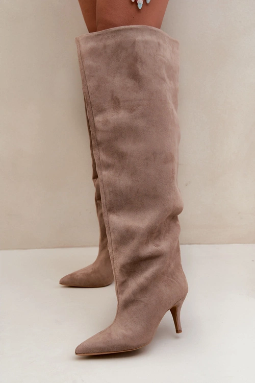 Wsuwane Kozaki Damskie Na Szpilce Khaki Corly