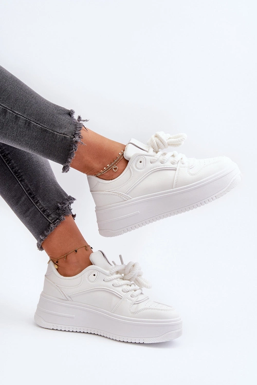 Sneakersy Damskie Na Platformie Eko Skóra Białe Vhisper