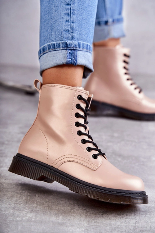 Damskie Botki Glany Wiązane Różowe Lavita