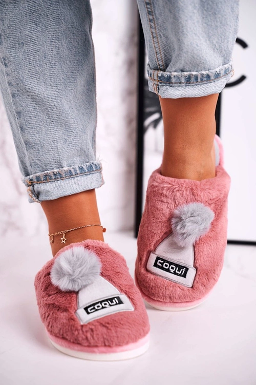 Damskie Futrzane Papcie Z Czapką I Pomponem Pudrowy Róż Keep Warm