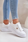 Eko Skórzane Sneakersy Na Platformie Ze Złotym Detalem Białe Zingie