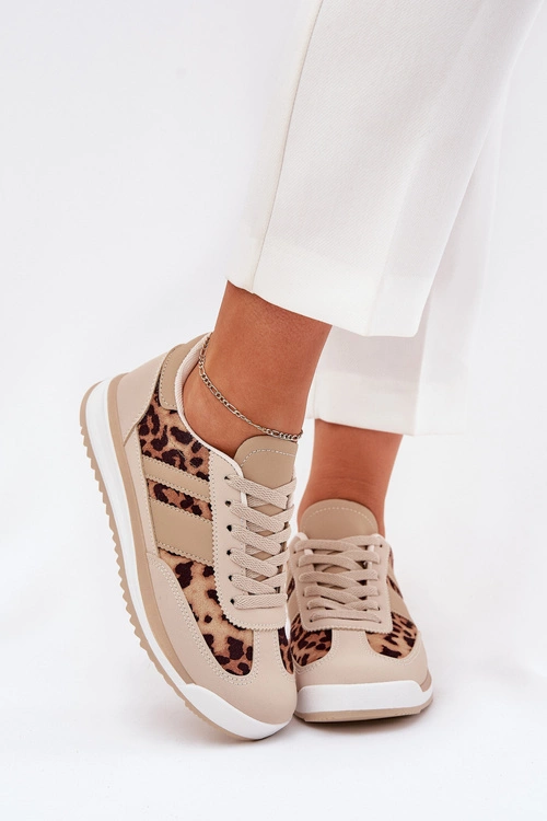 Buty Sportowe Sneakersy Damskie Panterka Beżowo-Brązowe Galabis