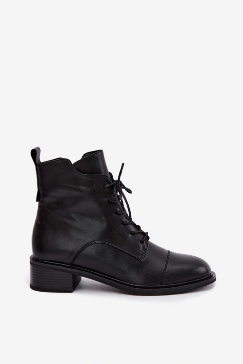 Ocieplane Botki Z Naturalnej Skóry Czarne Cerina