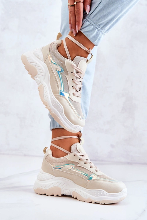 Damskie Błyszczące Sneakersy Beżowe Callisto