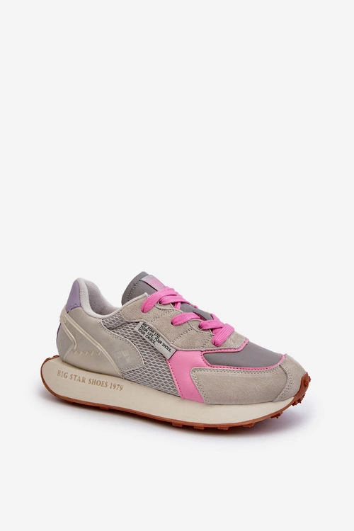 Sneakersy Damskie Na Platformie Memory Foam System Big Star NN274680 Szaro-Różowe