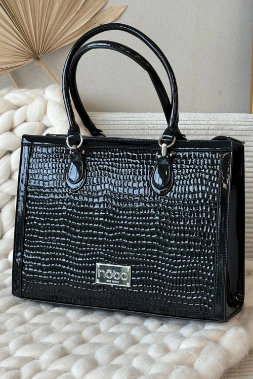 Lakierowana Torebka Z Tłoczonym Wzorem NOBO BAG6150-M20 Czarna