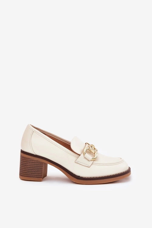 Półbuty Damskie Ze Złotym Detalem Na Obcasie Beżowe Draciela