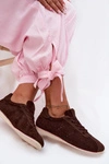 Sneakersy Damskie Z Eko Zamszu Niskie Czekoladowe Melvelin 