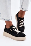 Skórzane Zamszowe Sneakersy Na Platformie Kobbo 41535 Czarne