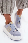 Sneakersy Damskie Na Platformie Skóra Zamszowa Niebieskie Salima