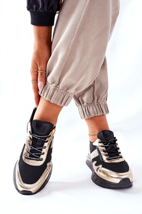 Sportowe Damskie Buty Sneakersy Czarno Złote Manitoba