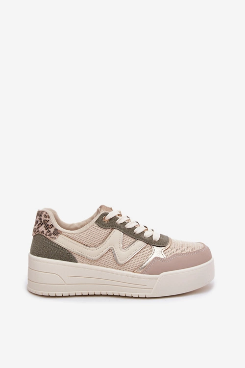 Sneakersy Damskie Na Platformie Panterka Beżowe Kelsia
