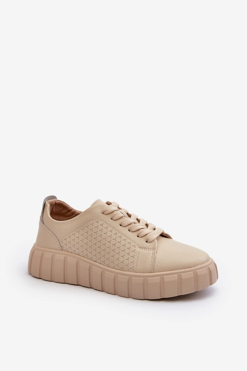 Skórzane Sneakersy Damskie Na Platformie Beżowe Eselmarie