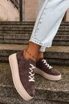 Skórzane Zamszowe Sneakersy Na Platformie Kobbo 41535 Czekoladowe