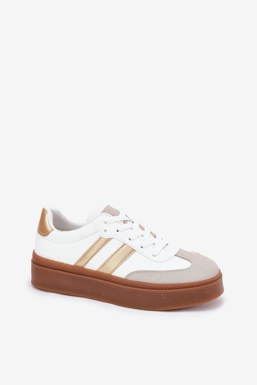 Sneakersy Damskie Na Platformie Z Eko Skóry Biało-Złote Elaraven