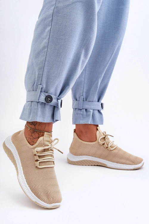 Klasyczne Materiałowe Wsuwane Sneakersy Beżowe Gusto