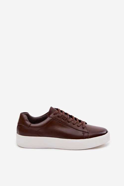 Sneakersy Męskie Z Eko Skóry Ciemnobrązowe Velton