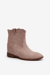 Zazoo 2326 Zamszowe Wsuwane Botki Damskie Beżowe