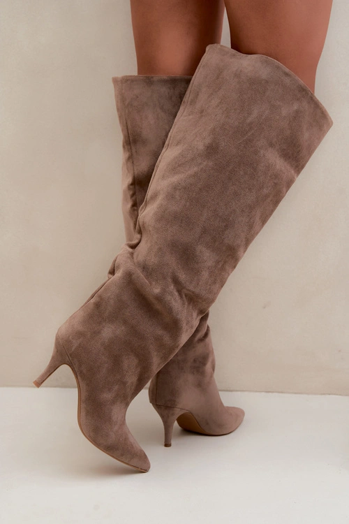 Wsuwane Kozaki Damskie Na Szpilce Khaki Corly