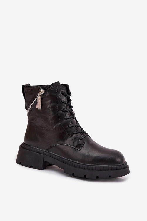 Skórzane Botki Workery Damskie Ocieplane Big Star SS274452 Czarne