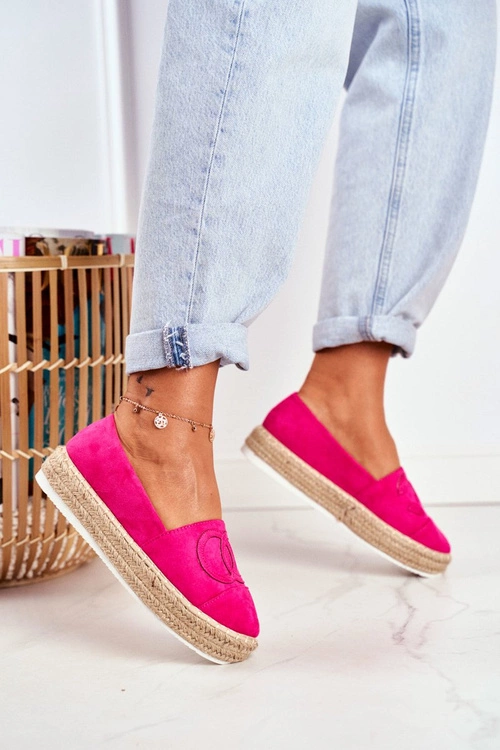 Espadryle Damskie Gruba Podeszwa Lniane Fuksja Febi