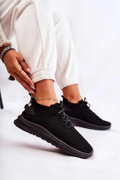 Damskie Sportowe Buty Sneakersy Materiałowe Czarne Storia