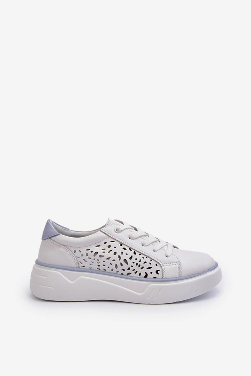 Ażurowe Sneakersy Damskie Na Platformie Skórzane Białe Peilaeno
