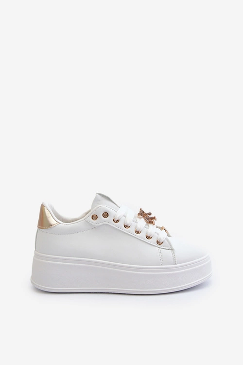 Sneakersy Damskie Na Platformie Z Przypinkami Eko Skóra Białe Cavisa