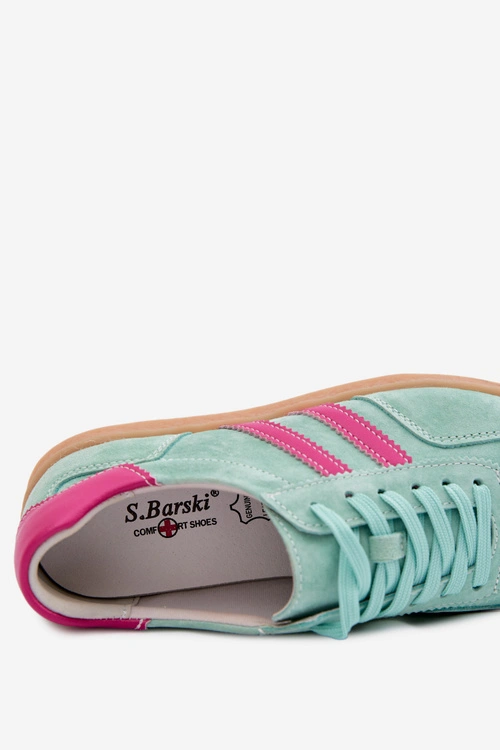 Skórzane Zamszowe Sneakersy Damskie S.Barski LR61-7089 Miętowe