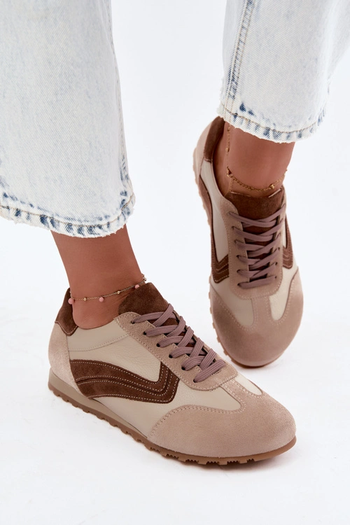 Skórzane Zamszowe Sneakersy Barefoot Damskie Zazoo N1400 Beżowe