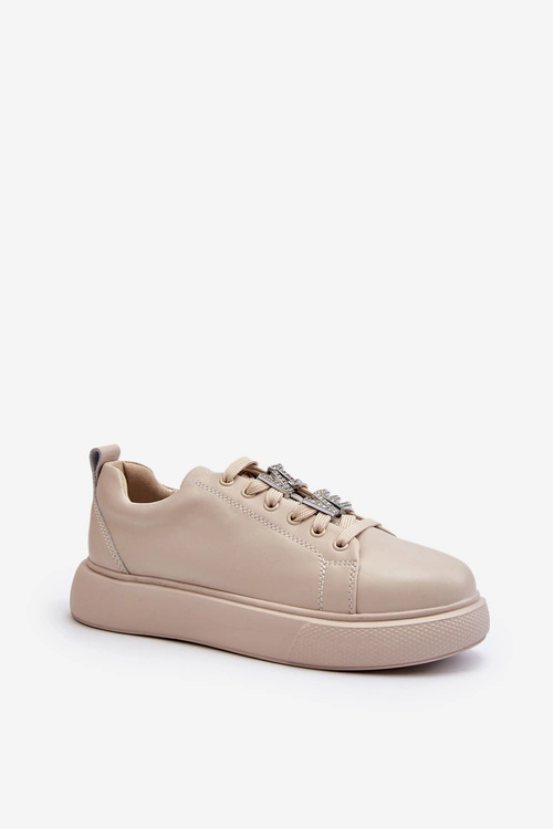 Damskie Sneakersy Skórzane Z Ozdobami Beżowe Dysuria