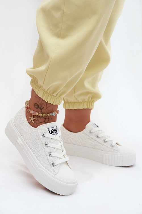 Koronkowe Trampki Damskie Na Platformie LEE ISLA LACE WOMEN LOW 50261003.1FG Białe