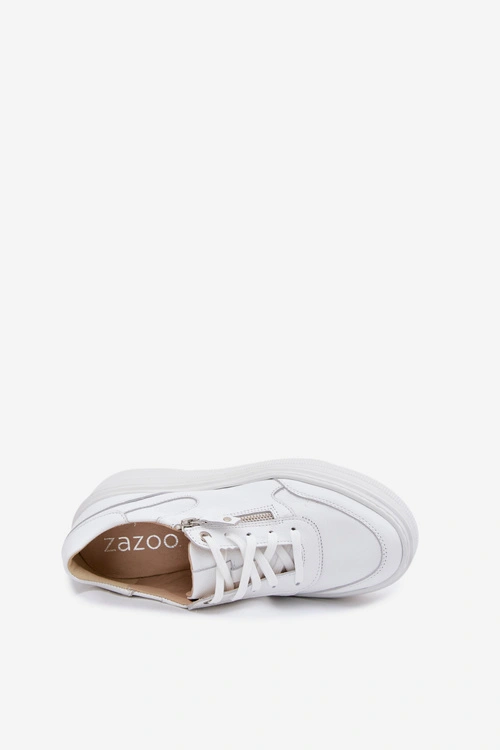 Skórzane Sneakersy Damskie Na Masywnej Platformie Zazoo N1084 Białe