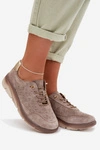 Skórzane Zamszowe Sneakersy Damskie Ażurowe Sergio Leone SP-002 Jasnobrązowe
