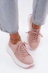 Skórzane Zamszowe Sneakersy Damskie Na Platformie Różowe Inaya