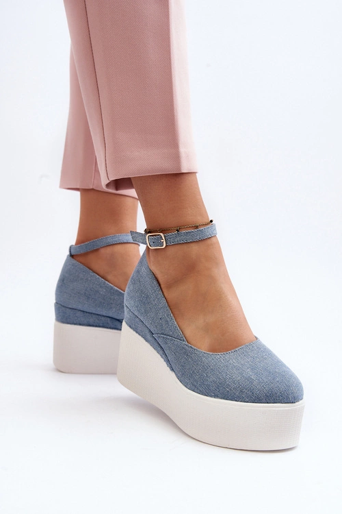 Damskie Jeansowe Espadryle Na Koturnie Niebieskie Malla