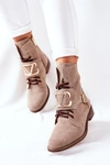 Botki Damskie Zamszowe Cappuccino Nicole 2676