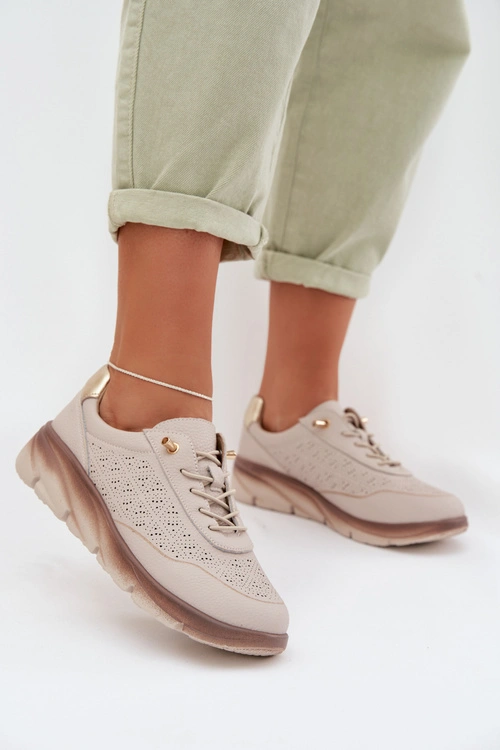 Skórzane Sneakersy Damskie Ażurowe Sergio Leone SP-002 Szare