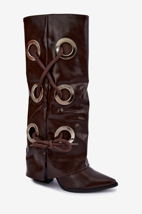 Kozaki Z Wywiniętą Cholewką I Dekoracyjnym Wiązaniem Czekoladowe Pamina