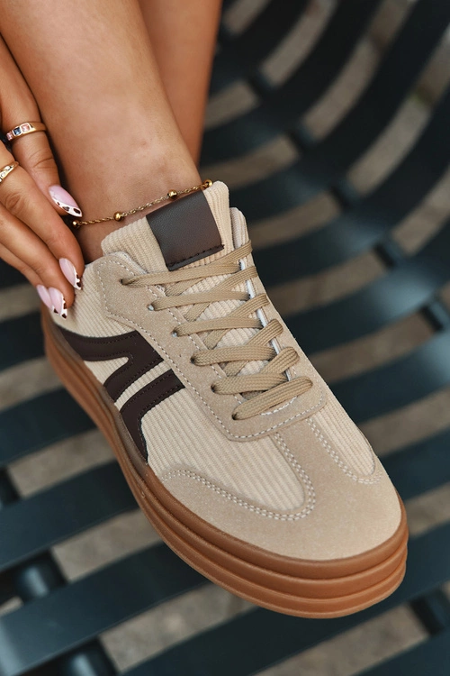 Sztruksowe Sneakersy Damskie Na Platformie Beżowe Corynelle