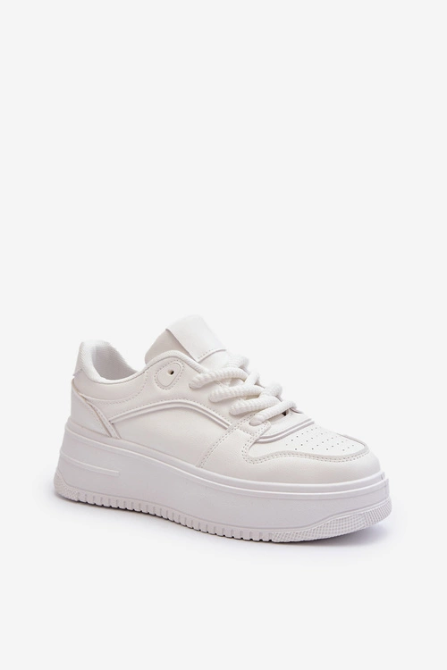 Sneakersy Damskie Na Platformie Eko Skóra Białe Vhisper