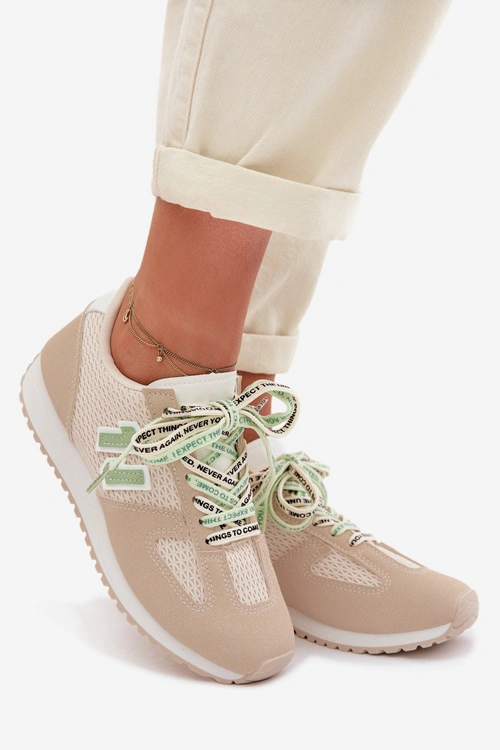 Sneakersy Damskie Z Ozdobnym Sznurowaniem Beżowe Henira