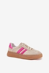 Zamszowe Sneakersy Damskie Na Platformie Beżowo-Różowe Cavira