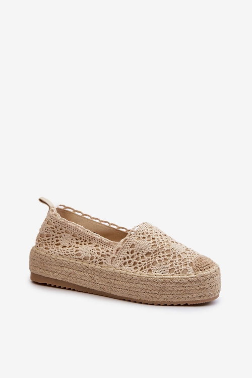 Espadryle Damskie Koronkowe Na Platformie Beżowe Elarose