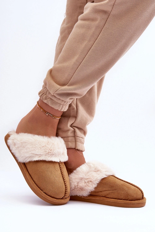 Damskie Papcie Klapki z Futerkiem Camel Pinky