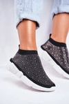 Damskie Sportowe Obuwie Wsuwane Czarne z Cyrkoniami Milodin